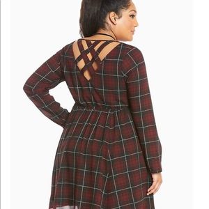 Torrid dark red plaid crossback dress